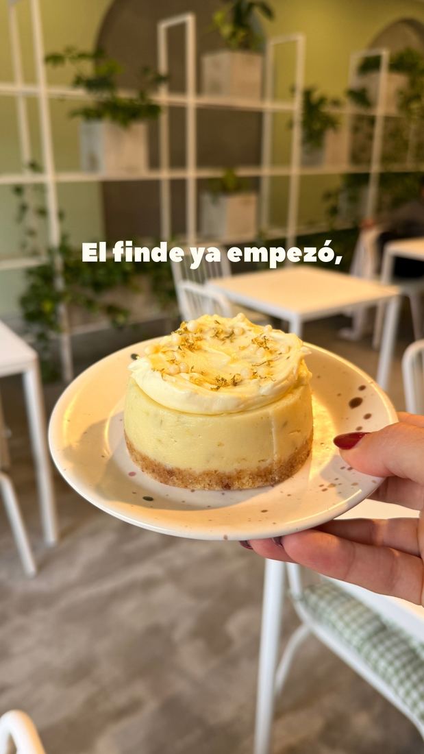 Historia de Instagram de un café: porción de cheesecake servida en el salón.